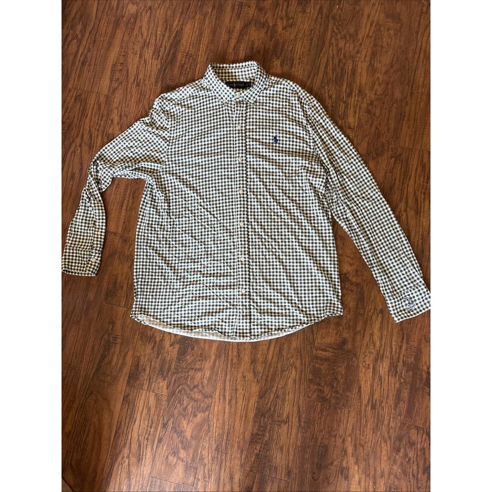 Polo Ralph Lauren Green & Tan Plaid Twill‎ Button Down Shirt Mens XLarge